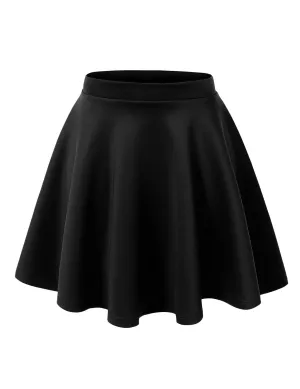 MBJ WB211 Women's Basic Versatile Stretchy Flared Skater Skirt for Girl Black