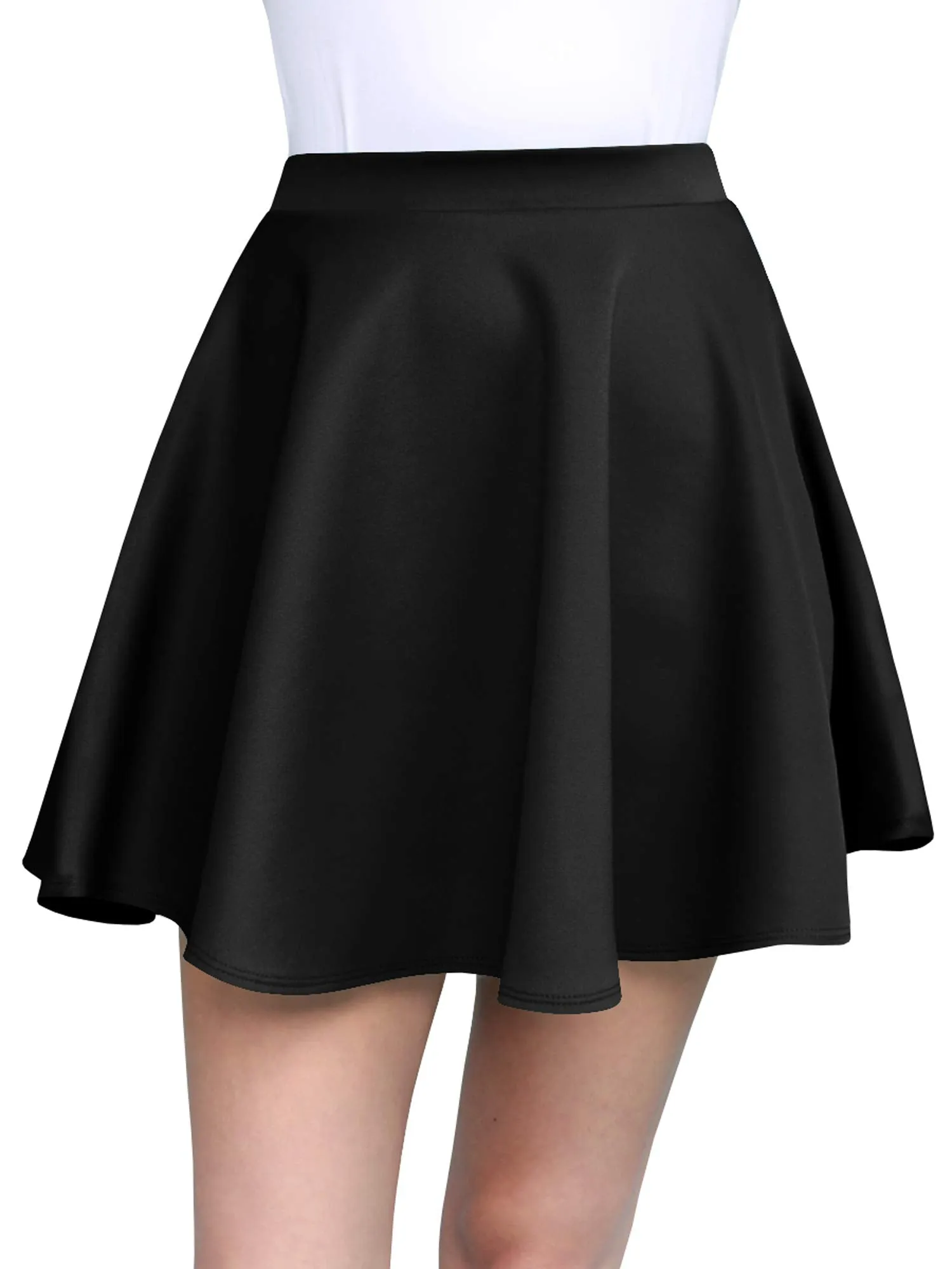 MBJ WB211 Women's Basic Versatile Stretchy Flared Skater Skirt for Girl Black
