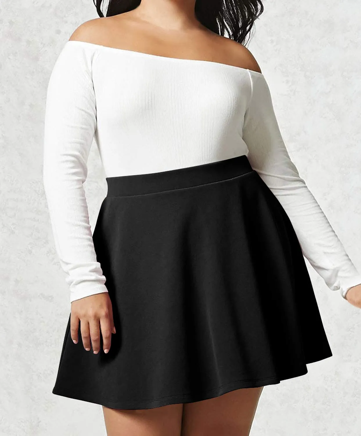 MBJ WB211 Women's Basic Versatile Stretchy Flared Skater Skirt for Girl Black