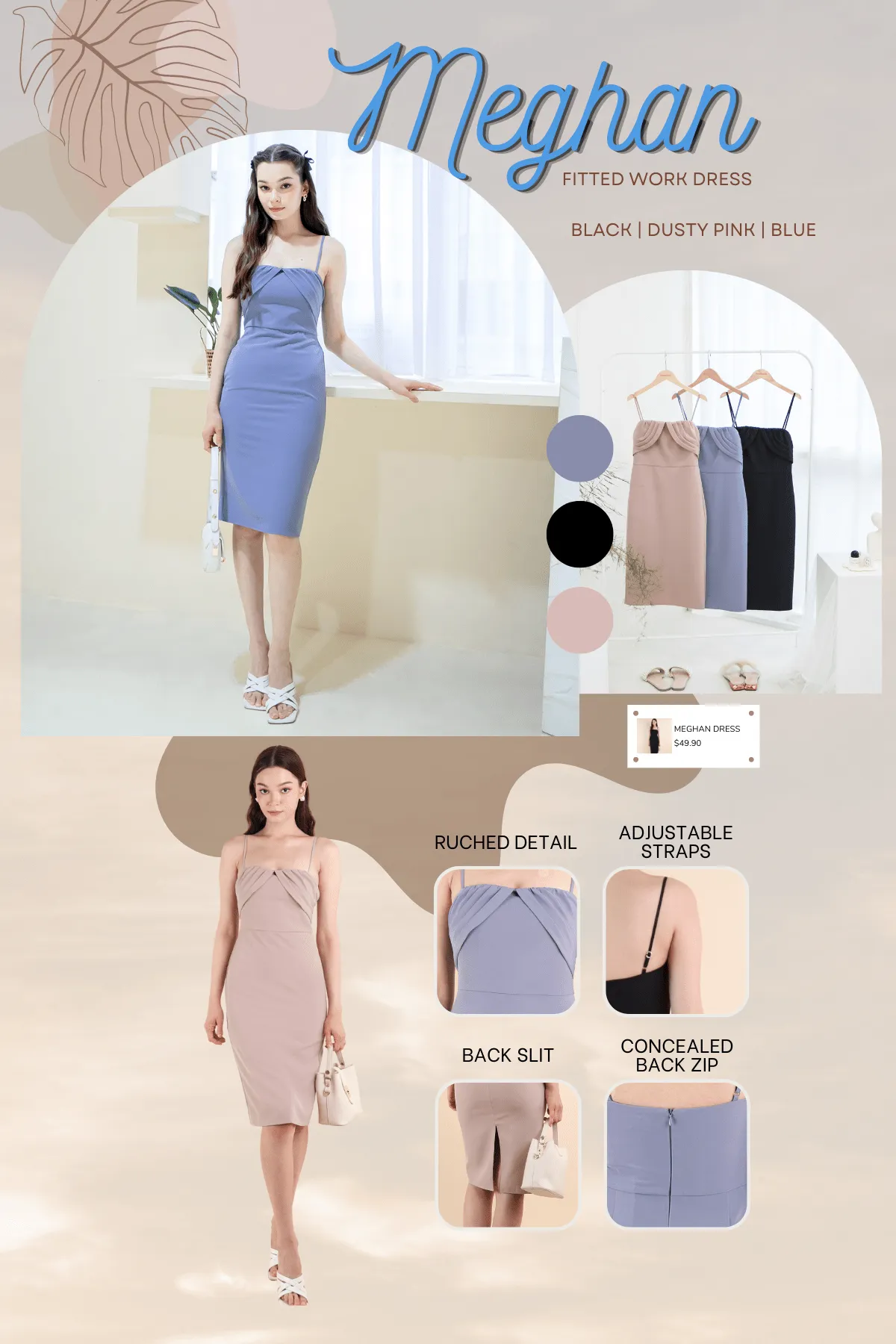MEGHAN FITTED WORK DRESS IN DUSTY PINK