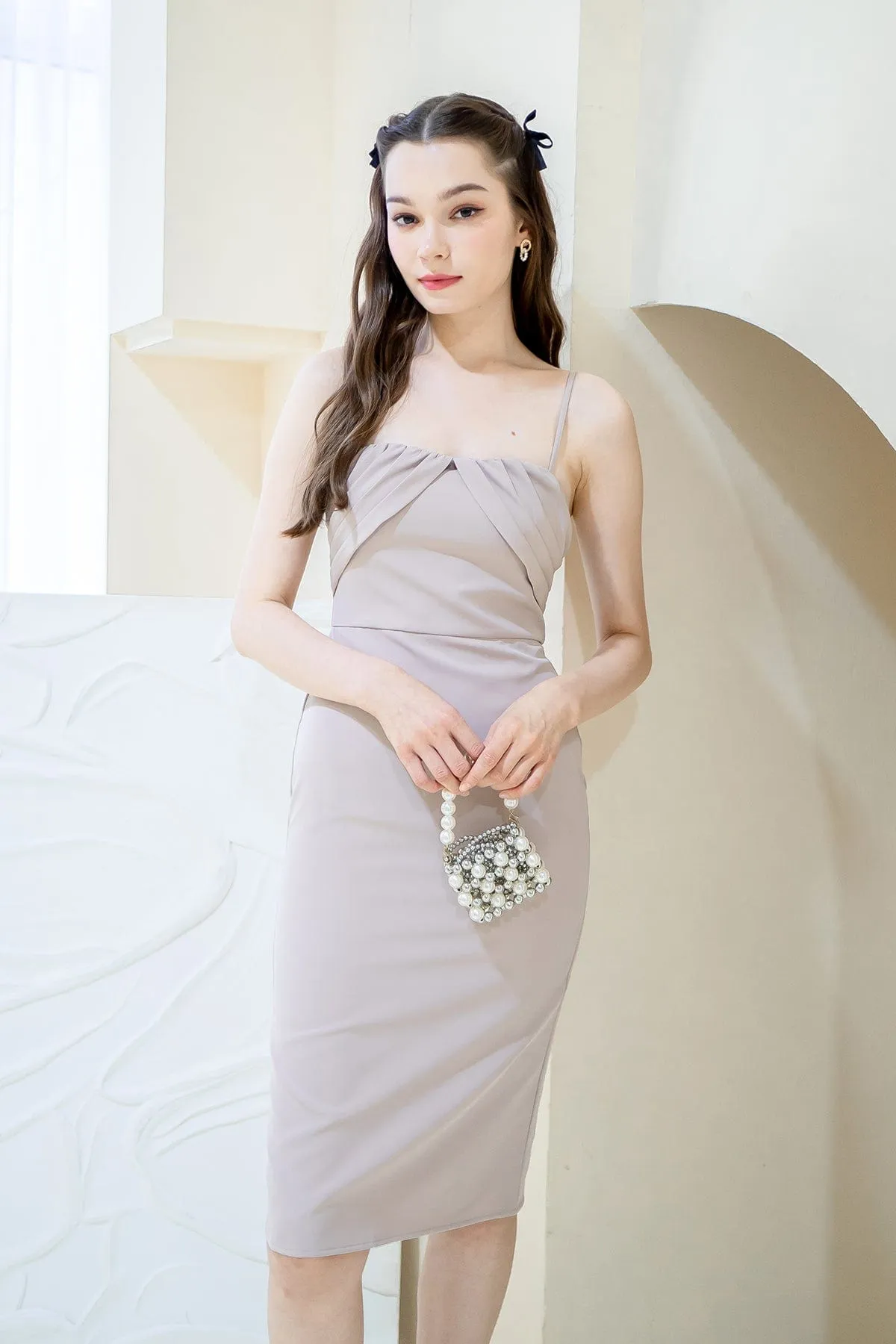 MEGHAN FITTED WORK DRESS IN DUSTY PINK