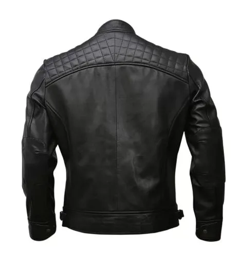 Men's Black Leather Bomber Biker Jacket