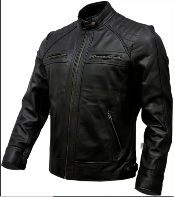 Men's Black Leather Bomber Biker Jacket