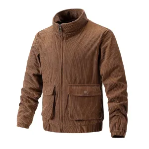 Men's Corduroy Jacket by Pia: Stand-Up Collar & Pocket