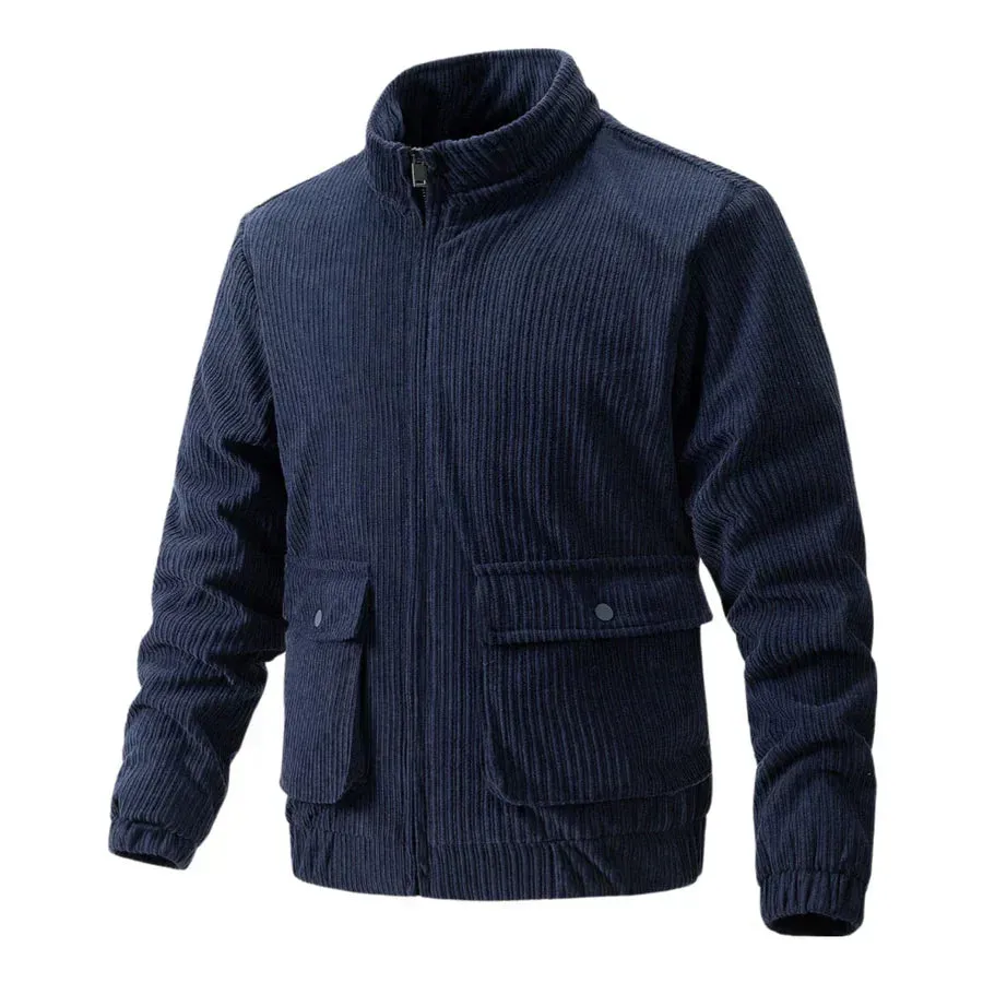 Men's Corduroy Jacket by Pia: Stand-Up Collar & Pocket