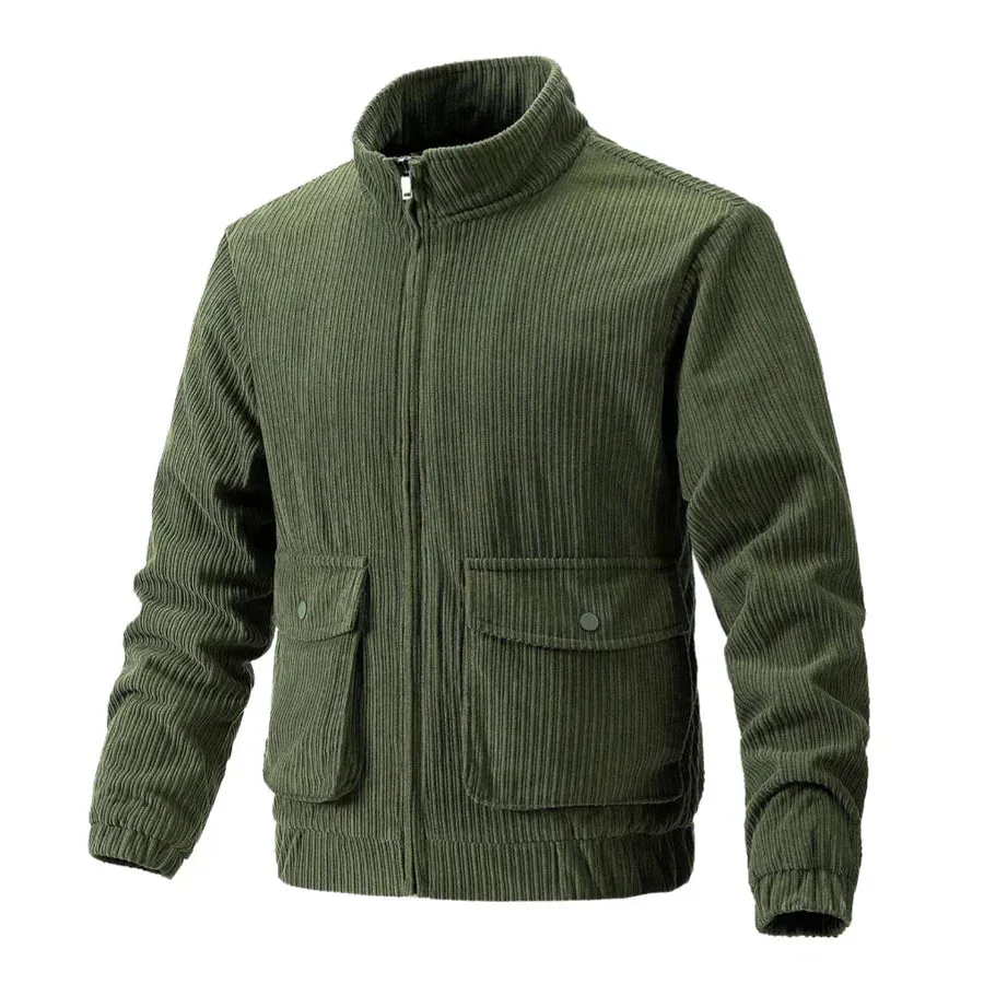 Men's Corduroy Jacket by Pia: Stand-Up Collar & Pocket