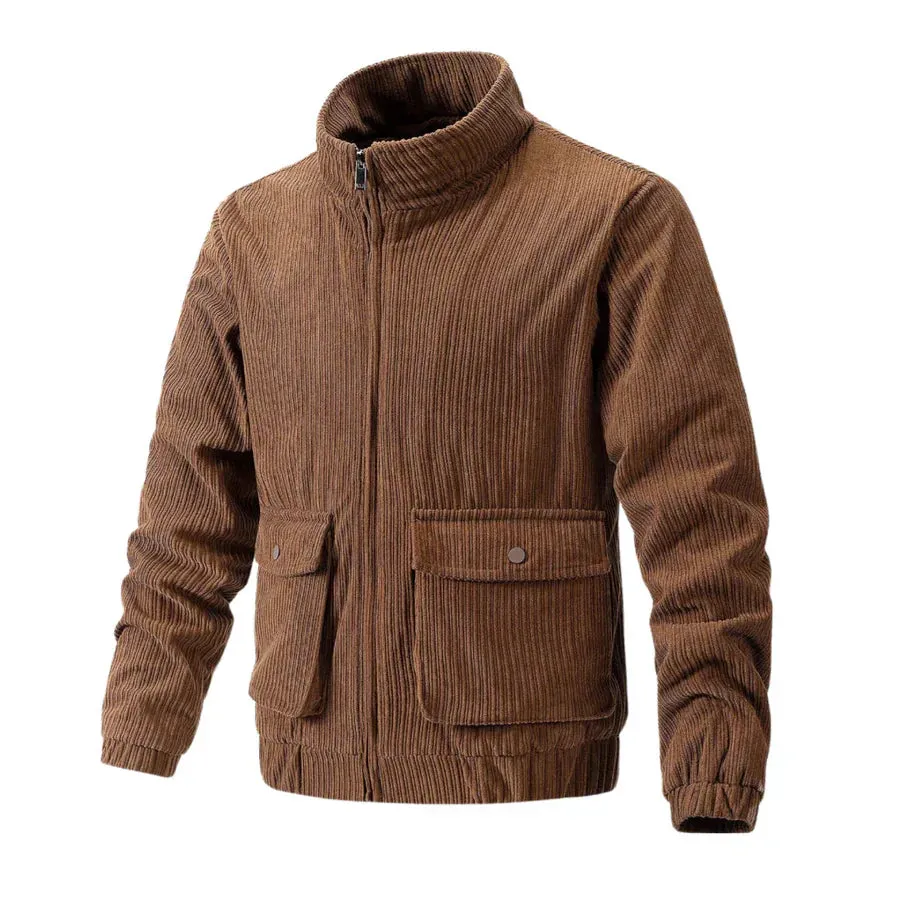 Men's Corduroy Jacket by Pia: Stand-Up Collar & Pocket