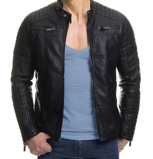 Men's Slim Fit Black Biker Leather Jacket