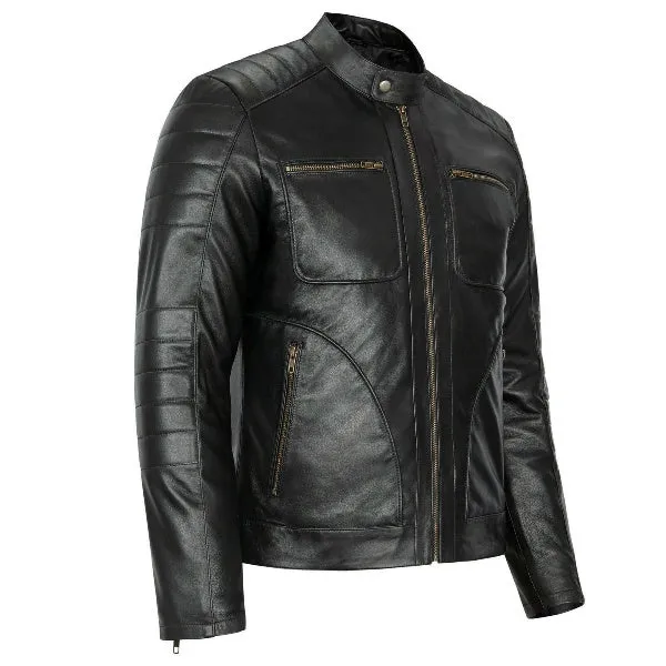 Men's Vintage Leather Jacket Slim Fit Biker Jacket for men
