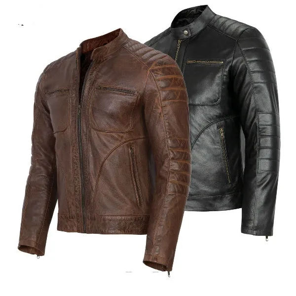 Men's Vintage Leather Jacket Slim Fit Biker Jacket for men