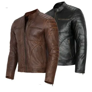 Men's Vintage Leather Jacket Slim Fit Biker Jacket for men