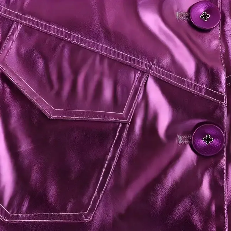 Metallic Fuchsia Faux Leather Jacket for a Disco Cowgirl Look