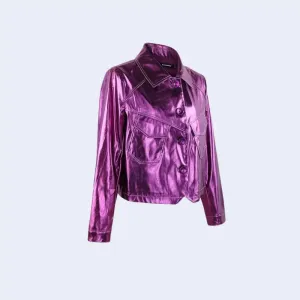 Metallic Fuchsia Faux Leather Jacket for a Disco Cowgirl Look