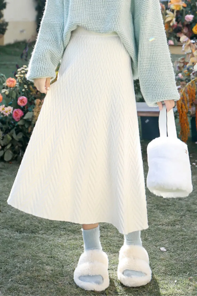 mid-length braid pattern slim a-line Umbrella Knitted Skirt