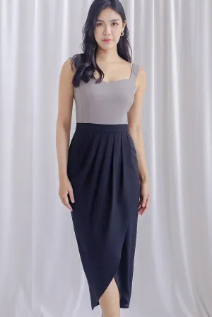 Mikaela Tulip Colourblock Work Dress In Black/Grey