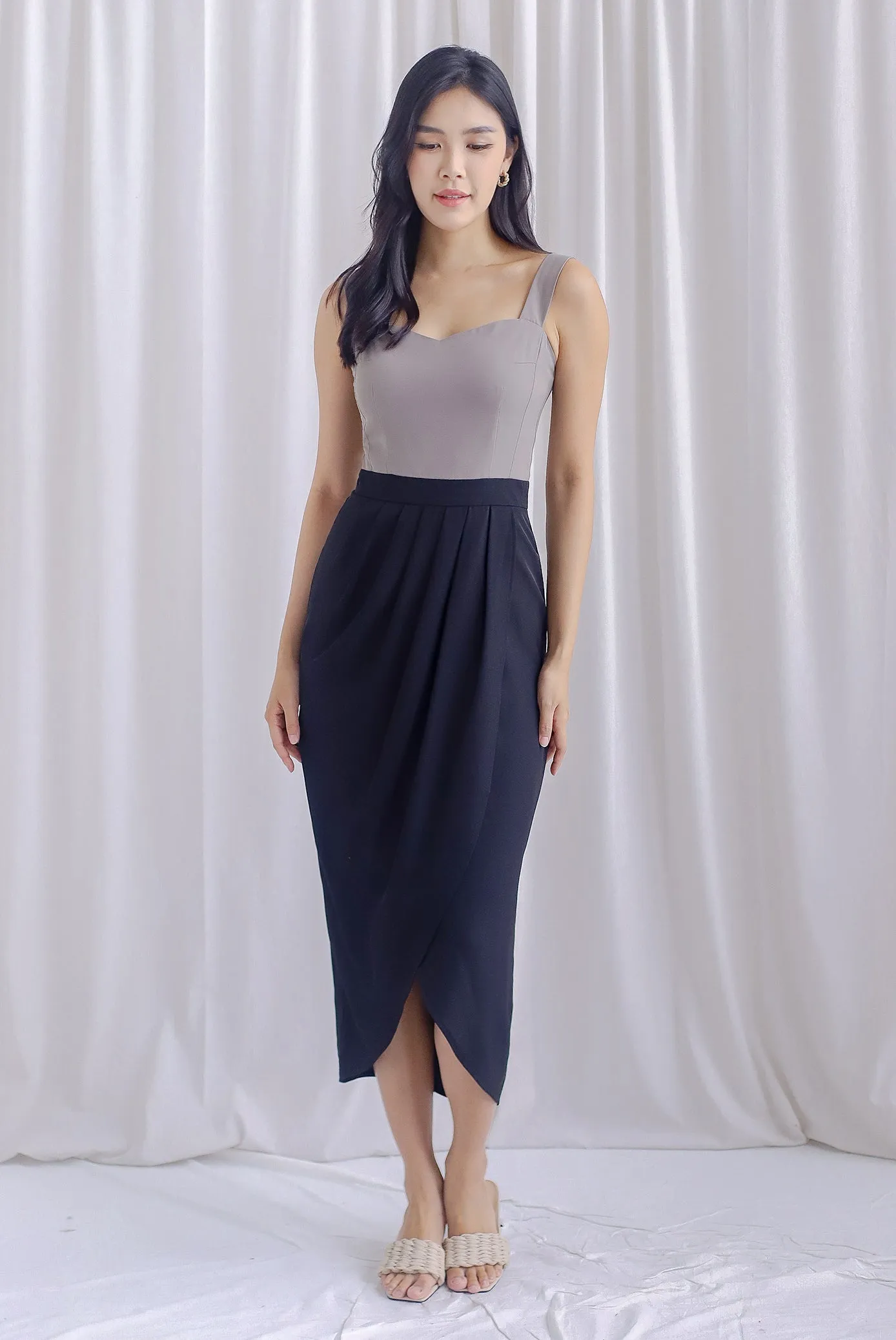 Mikaela Tulip Colourblock Work Dress In Black/Grey