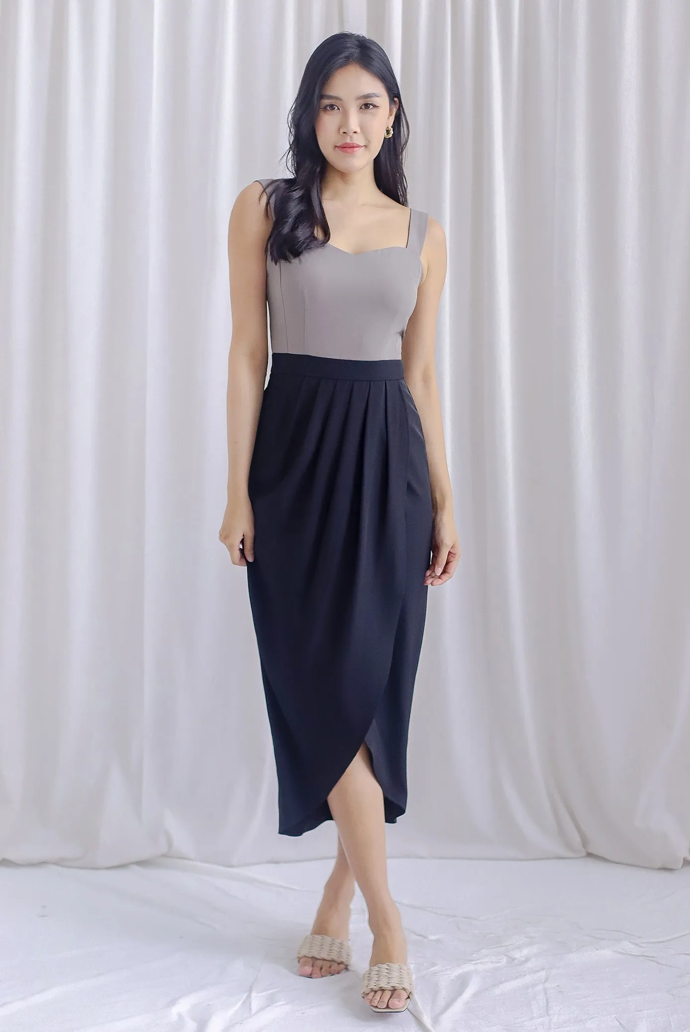 Mikaela Tulip Colourblock Work Dress In Black/Grey