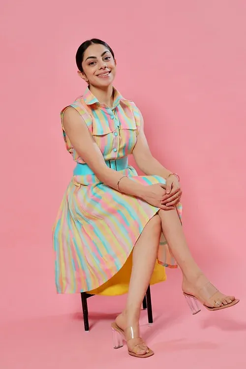 Miley Striped Midi Dress With Belt