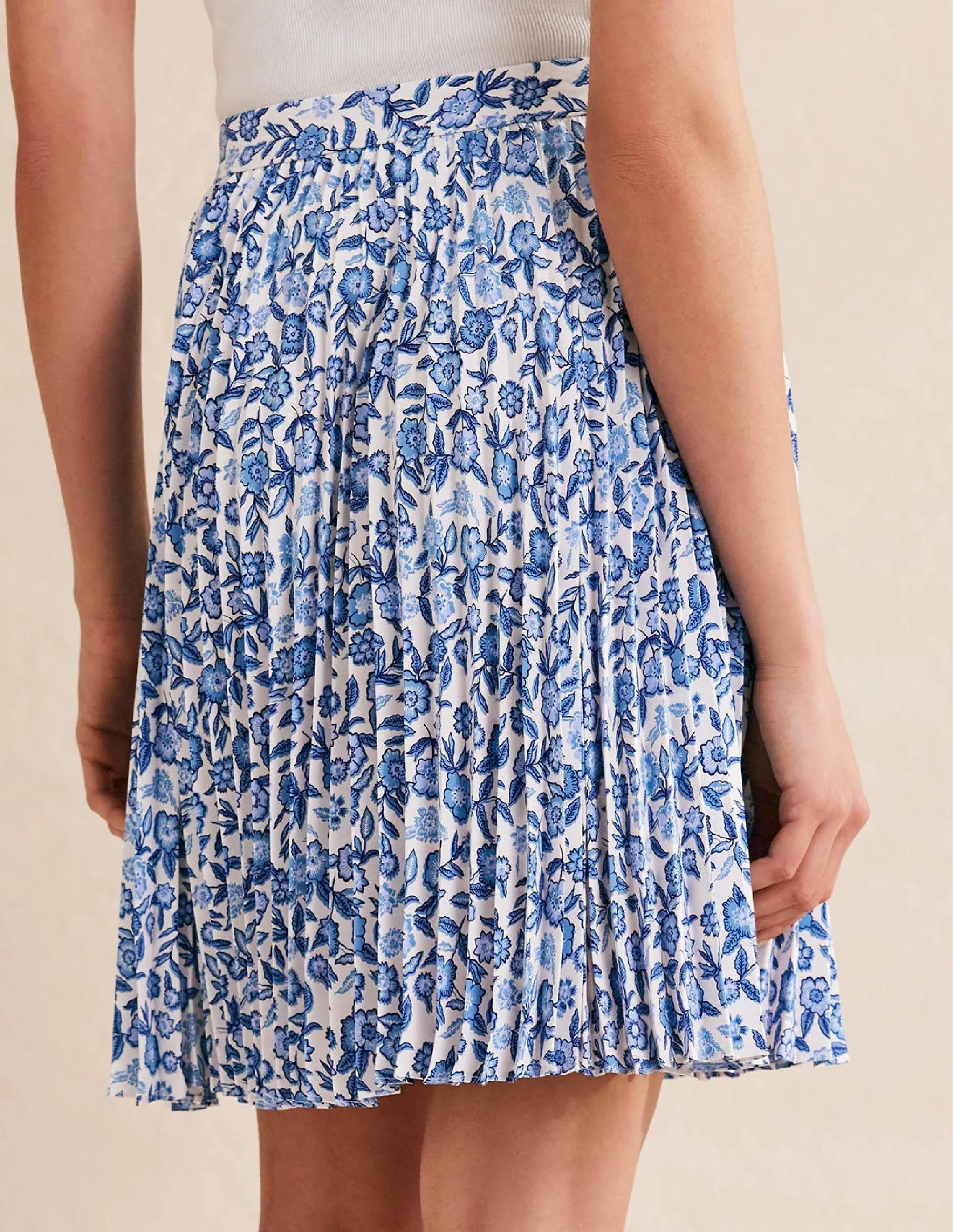 Mini Pleated Skirt-Porcelain Blue, Pansy Bloom