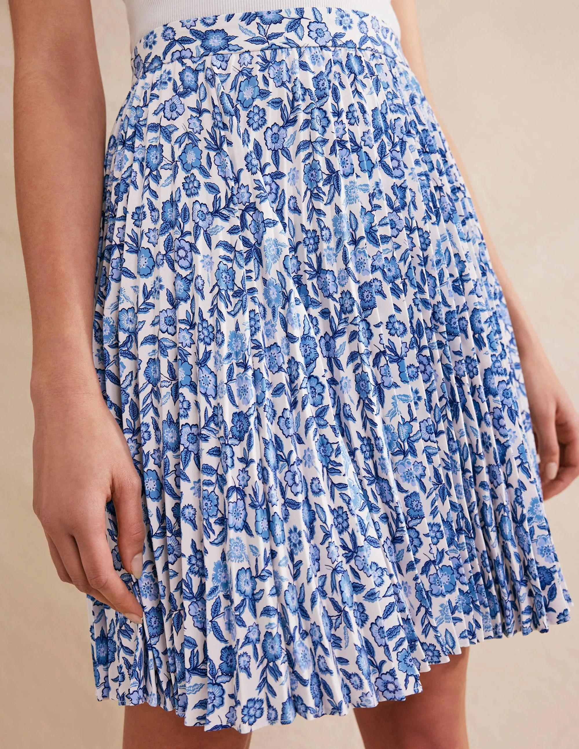 Mini Pleated Skirt-Porcelain Blue, Pansy Bloom