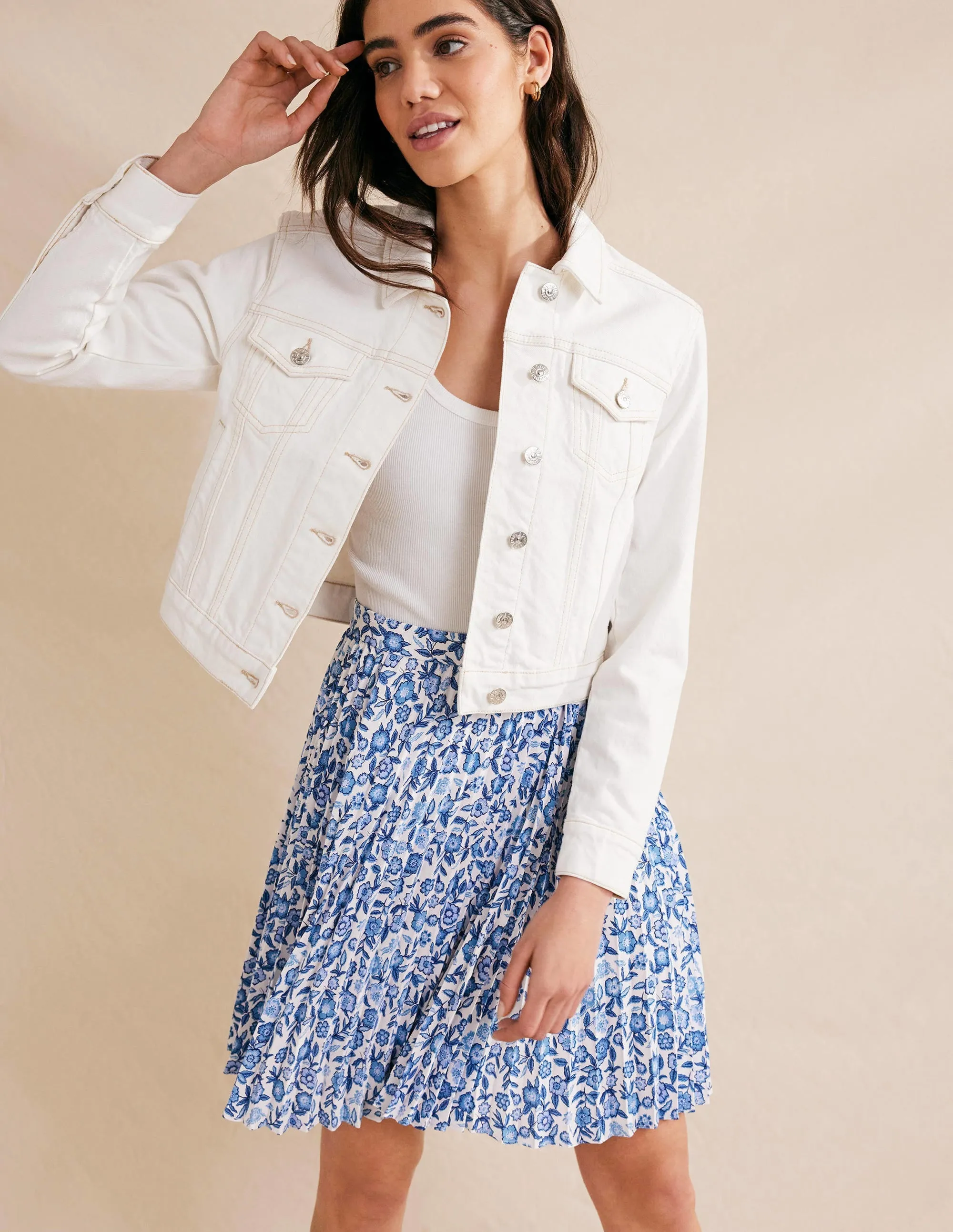 Mini Pleated Skirt-Porcelain Blue, Pansy Bloom