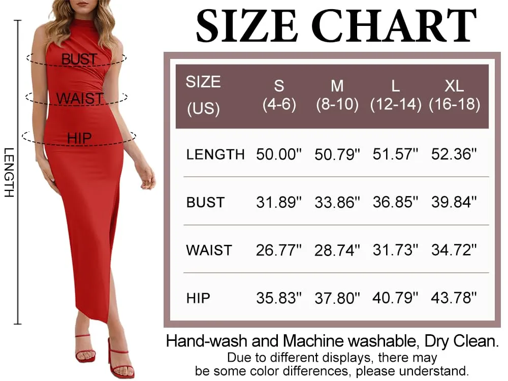 MIROL Women's Sleeveless Bodycon Maxi Dress 2024 Mock Neck Ruched Side Slit Long Tank Dress Black