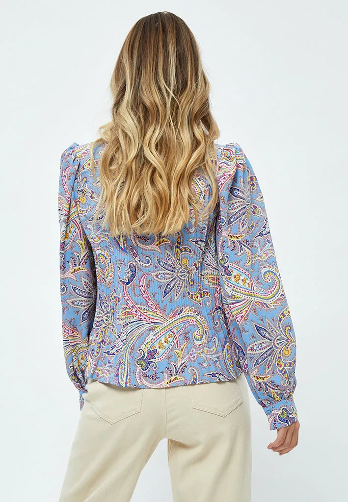 Mitzi Plisse Blouse - Marina Blue Print