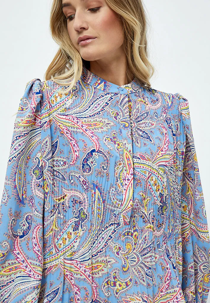 Mitzi Plisse Blouse - Marina Blue Print