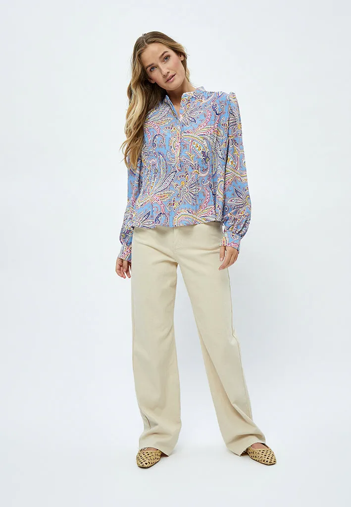 Mitzi Plisse Blouse - Marina Blue Print