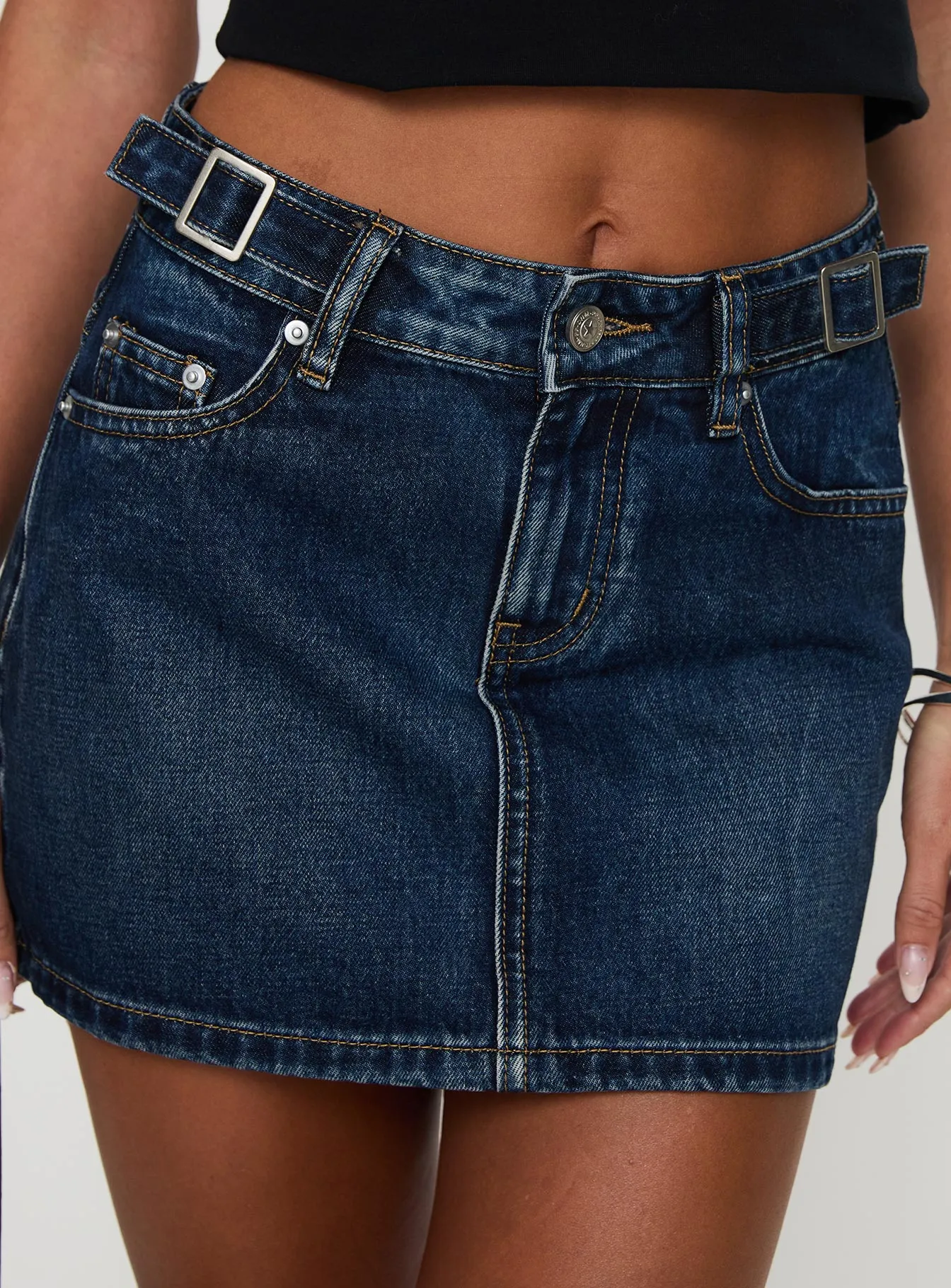 Monti Buckle Denim Mini Skirt Mid Blue