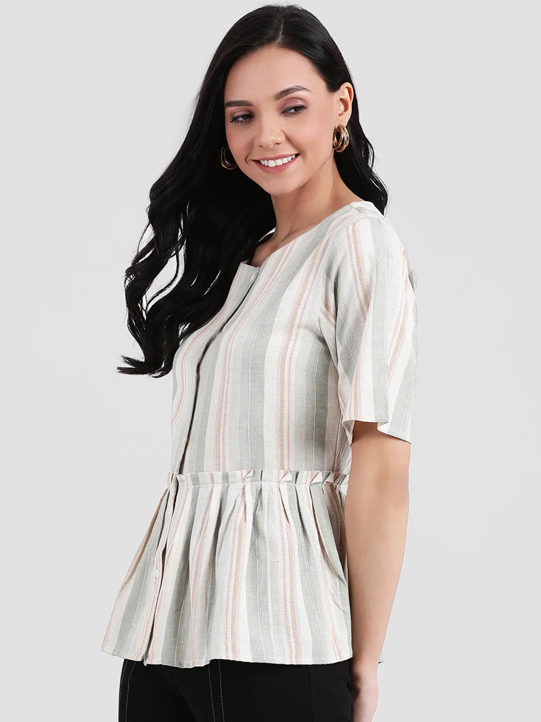 Multi Colored Striped Peplum Top