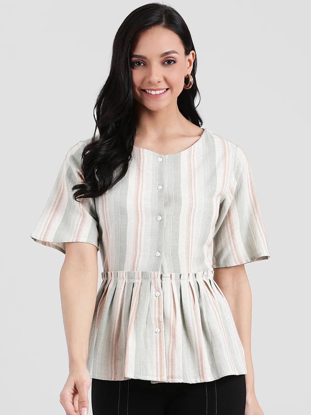 Multi Colored Striped Peplum Top