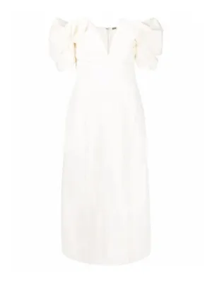 Muna Off Shoulder Ruched Sleeve Midi Dress
