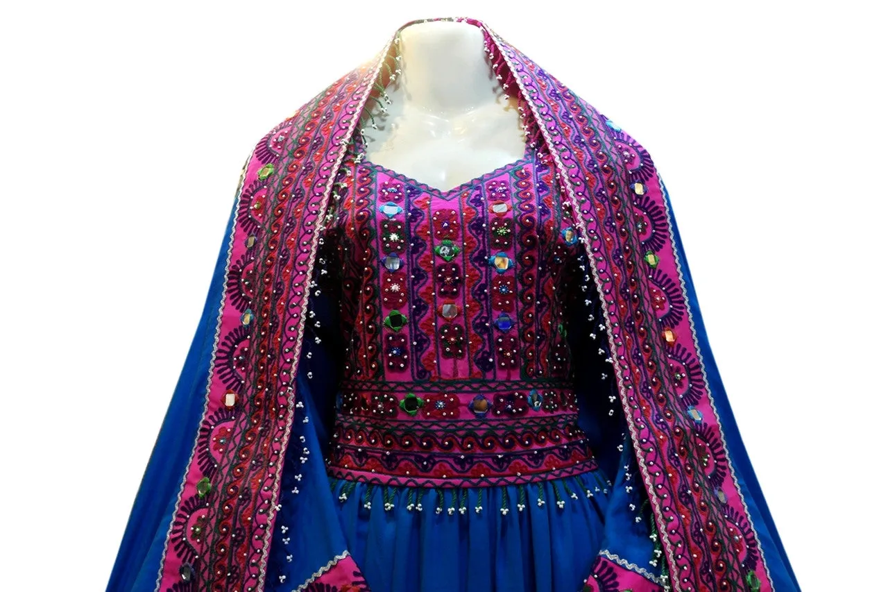 Muslimah Fashion Afghan Clothes In LIght Blue Persian Wedding Frocks
