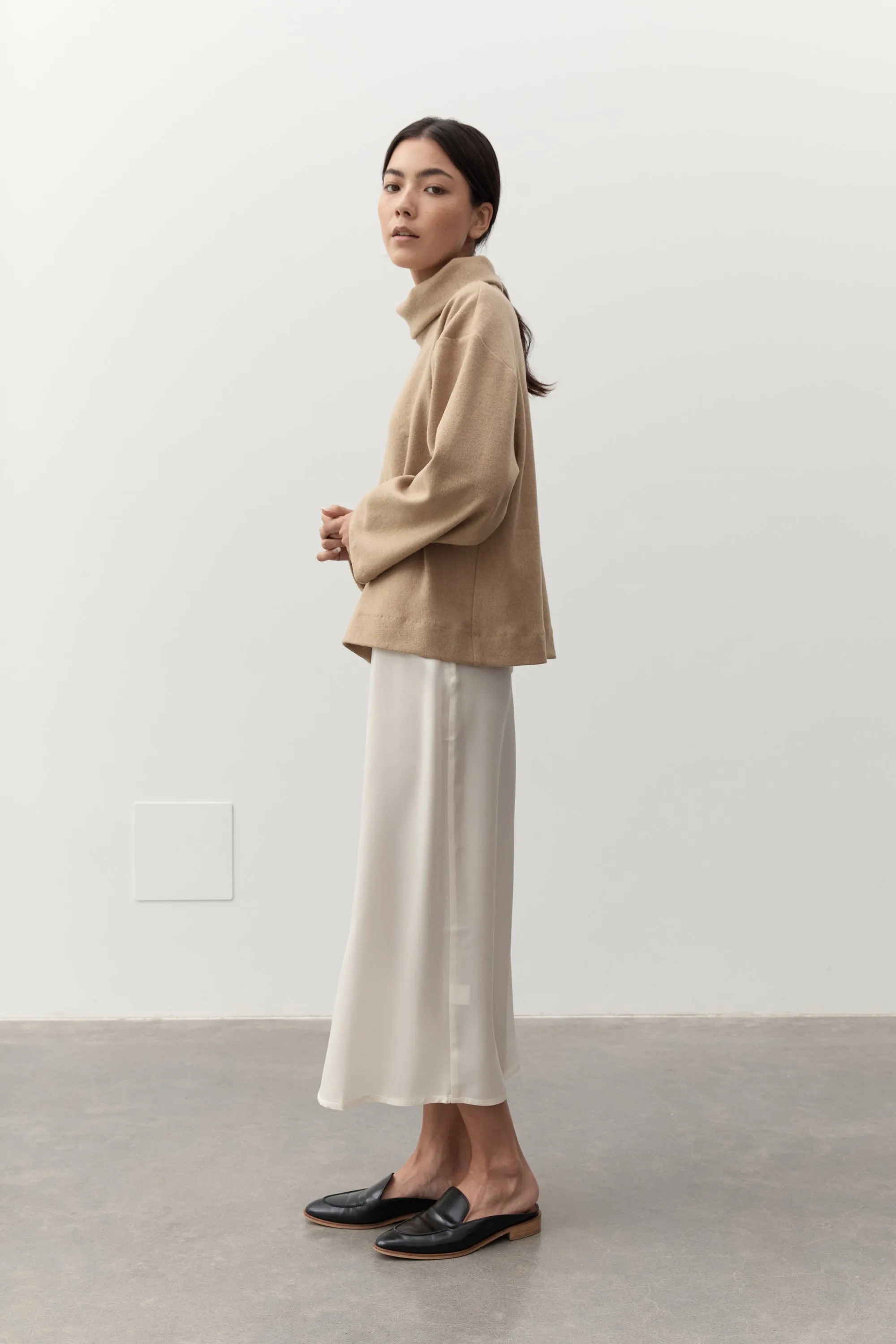 NAOMI SILK SLIP SKIRT - CREAM