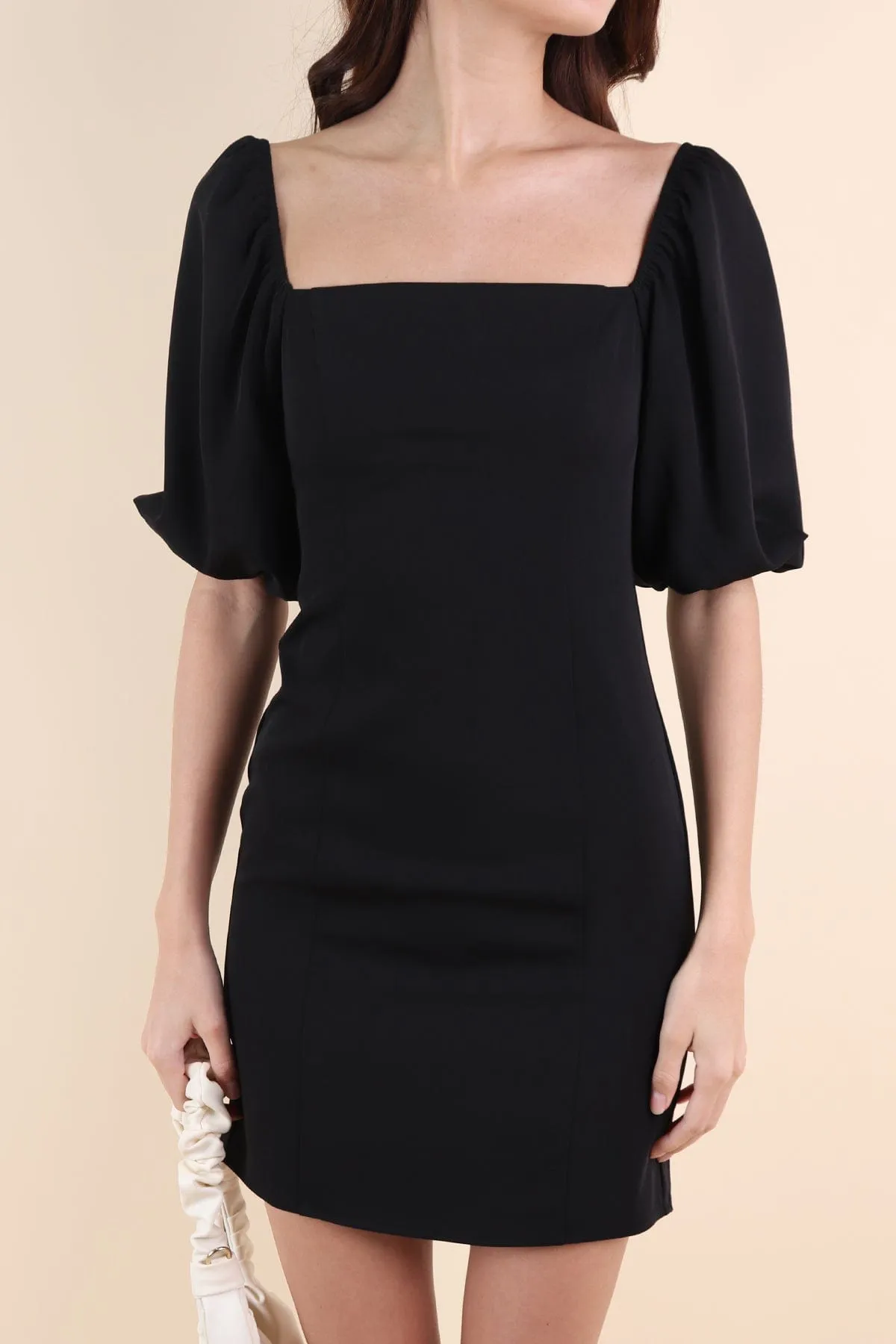 NATTY PUFF SLEEVE WORK DRESS IN BLACK