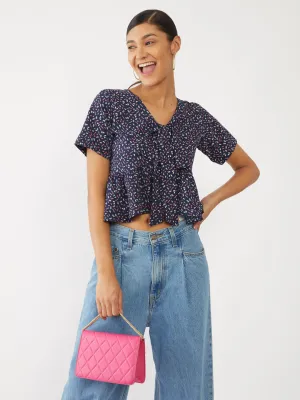 Navy Blue Printed Peplum Top