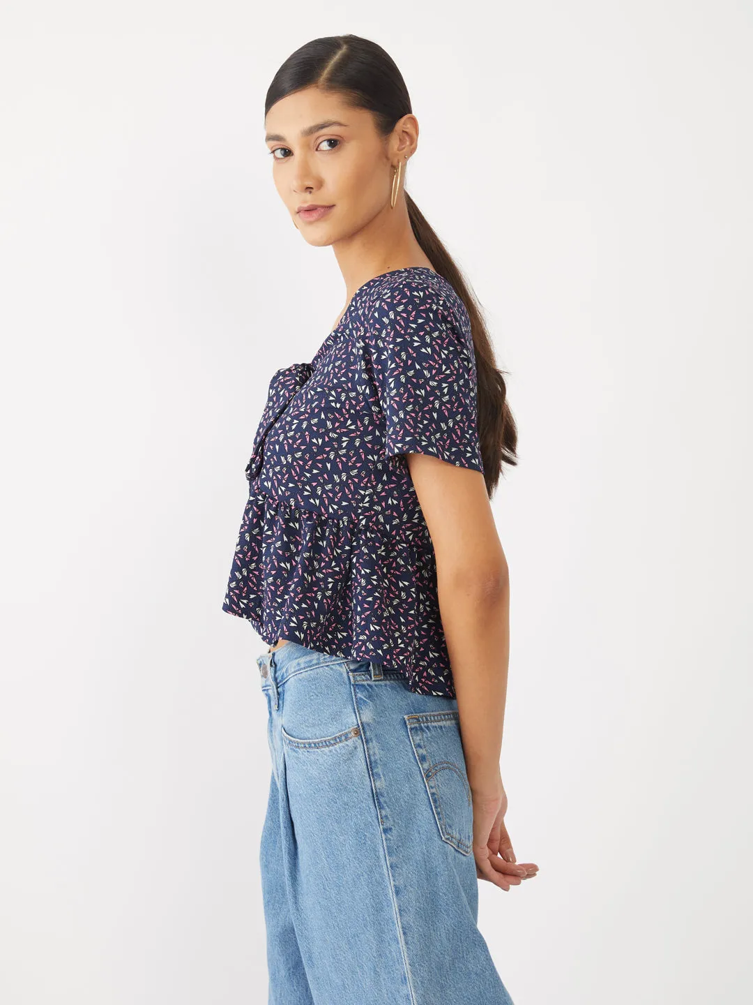 Navy Blue Printed Peplum Top