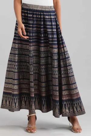 Navy Blue Printed Skirt