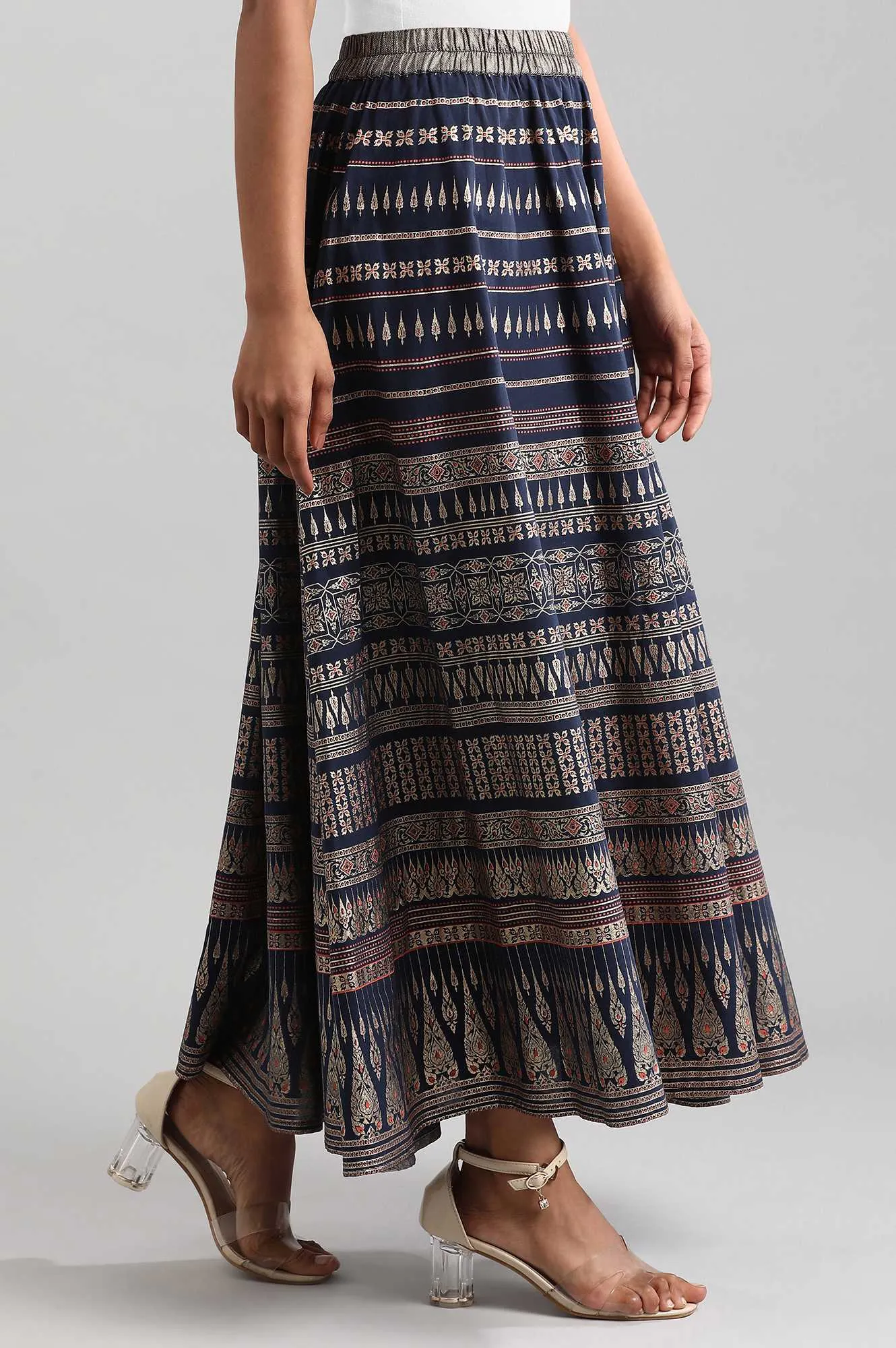 Navy Blue Printed Skirt