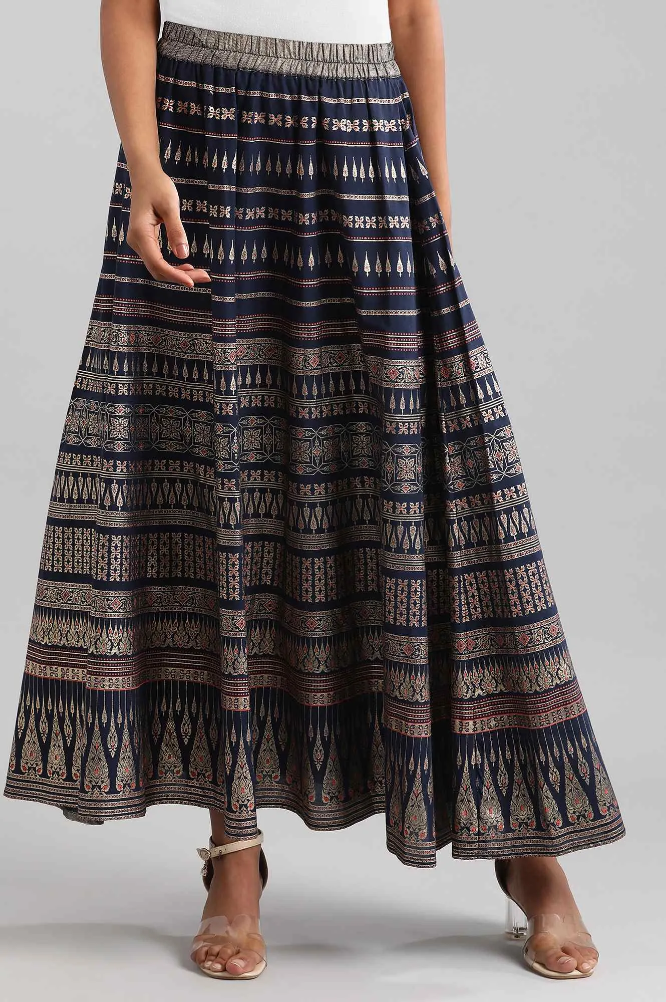 Navy Blue Printed Skirt
