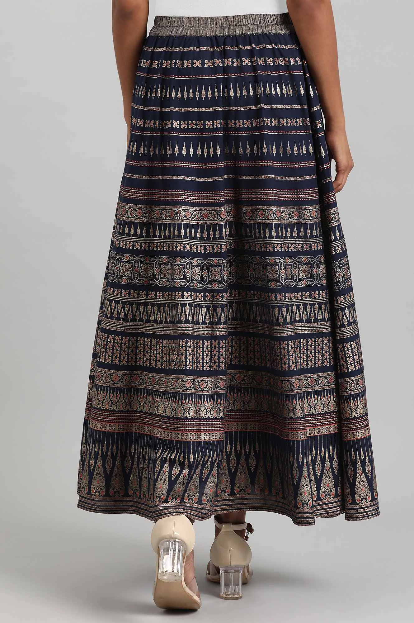 Navy Blue Printed Skirt