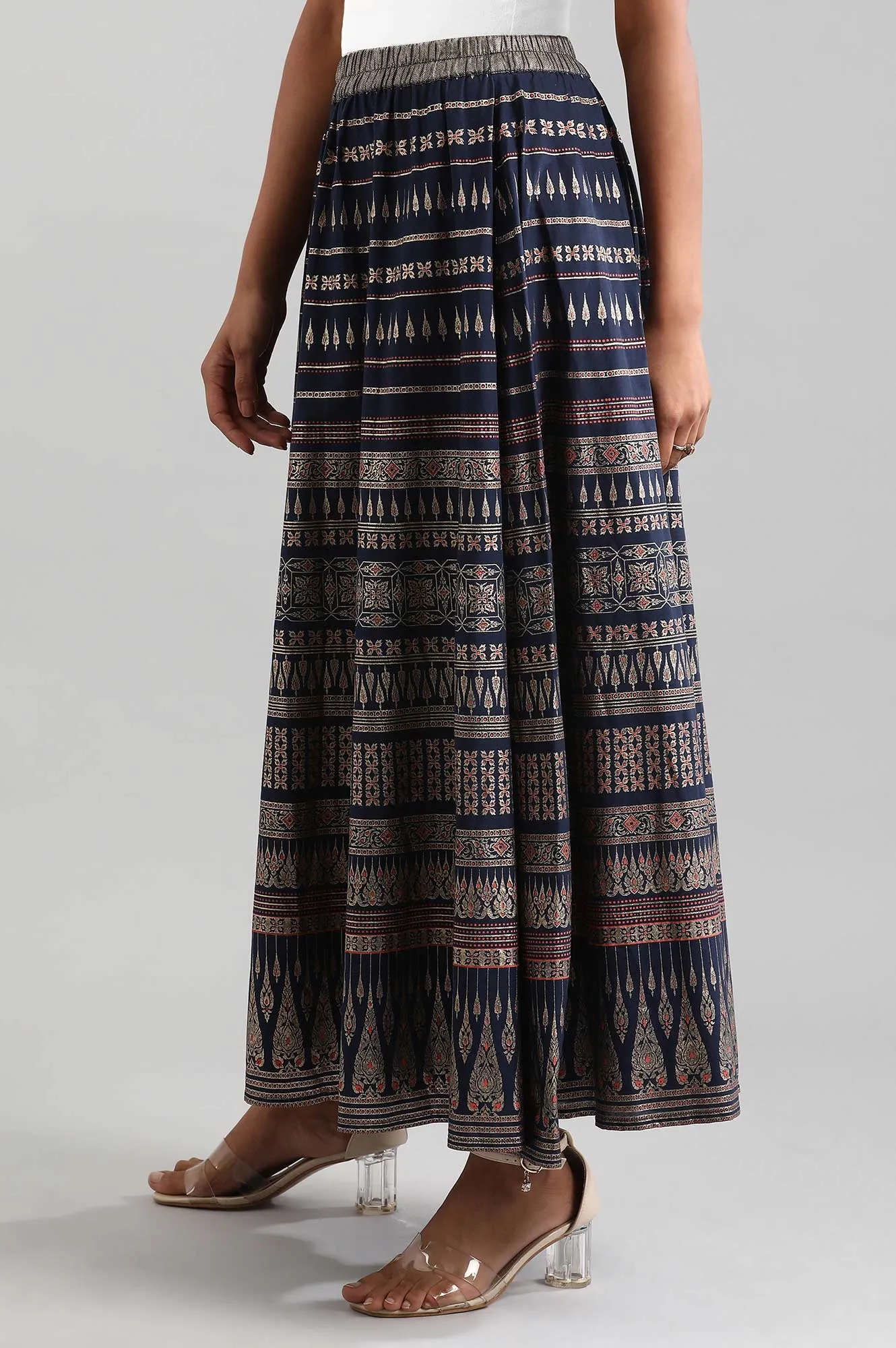 Navy Blue Printed Skirt