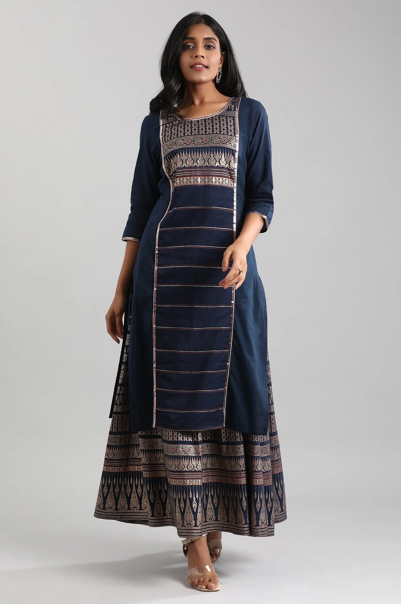 Navy Blue Printed Skirt