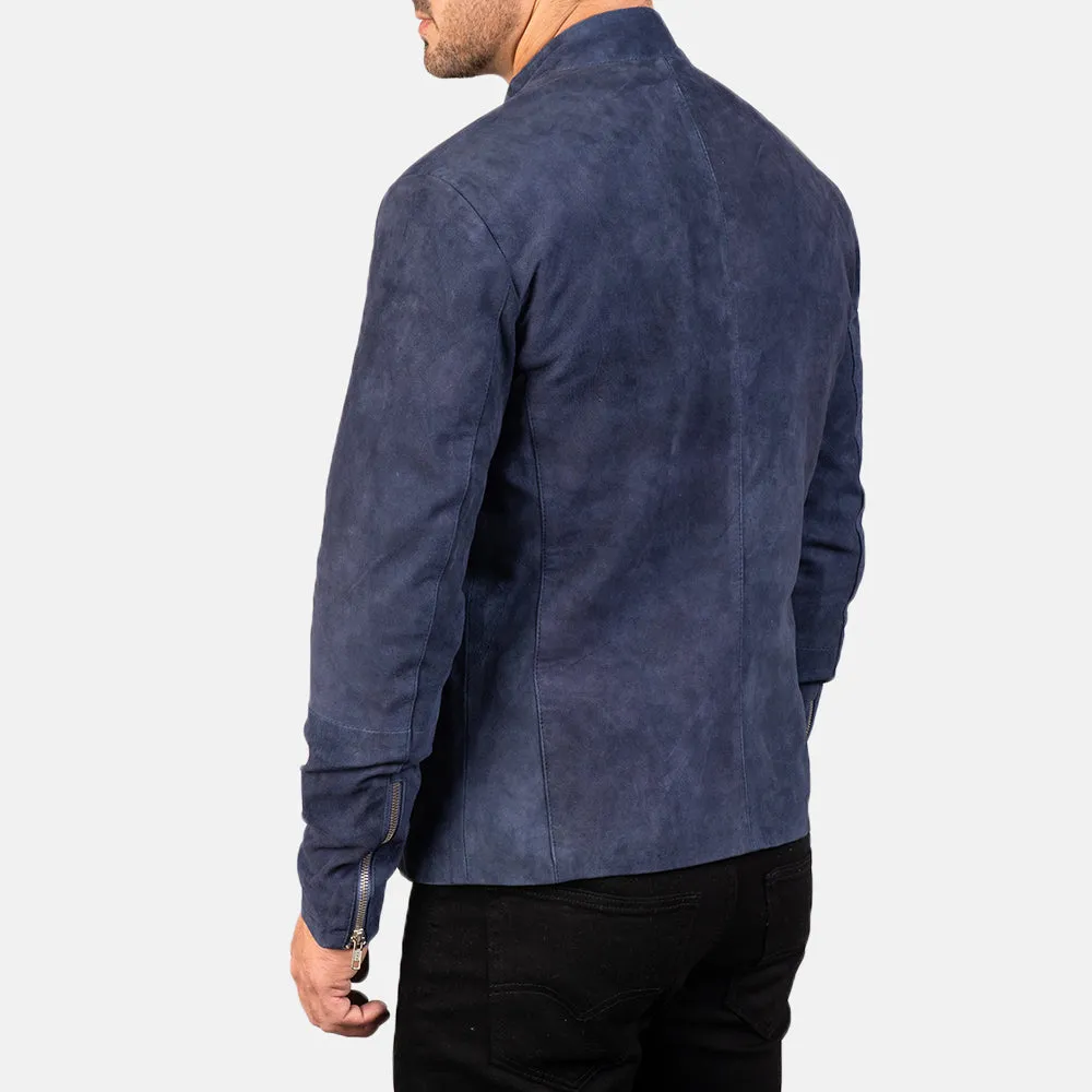 Navy Blue Suede Bomber Jacket for Men - Slim Fit Classic Style