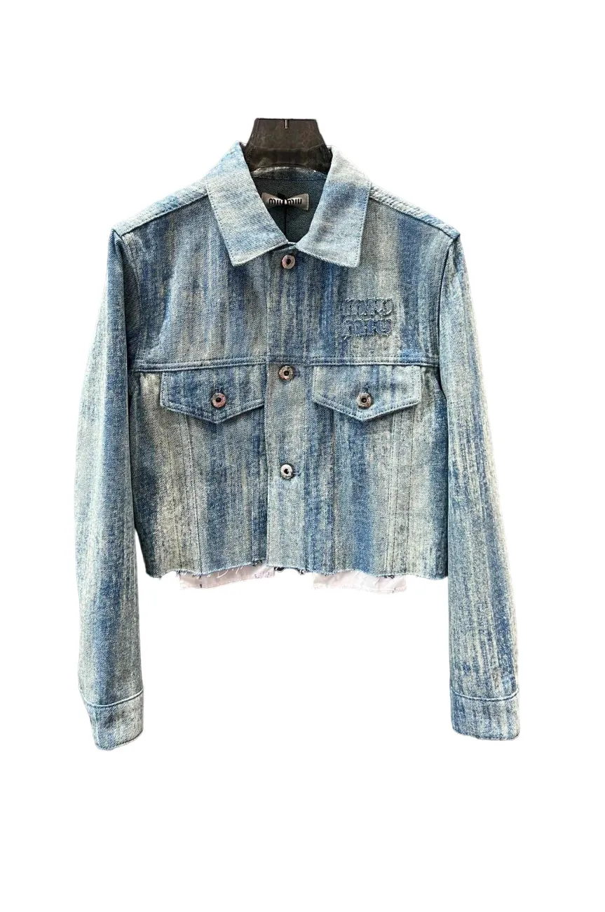 New logo striped tie-dye pocket canvas denim jacket