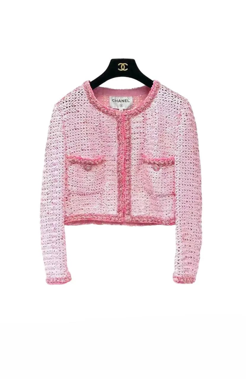 New pink full sequin round collar jacket