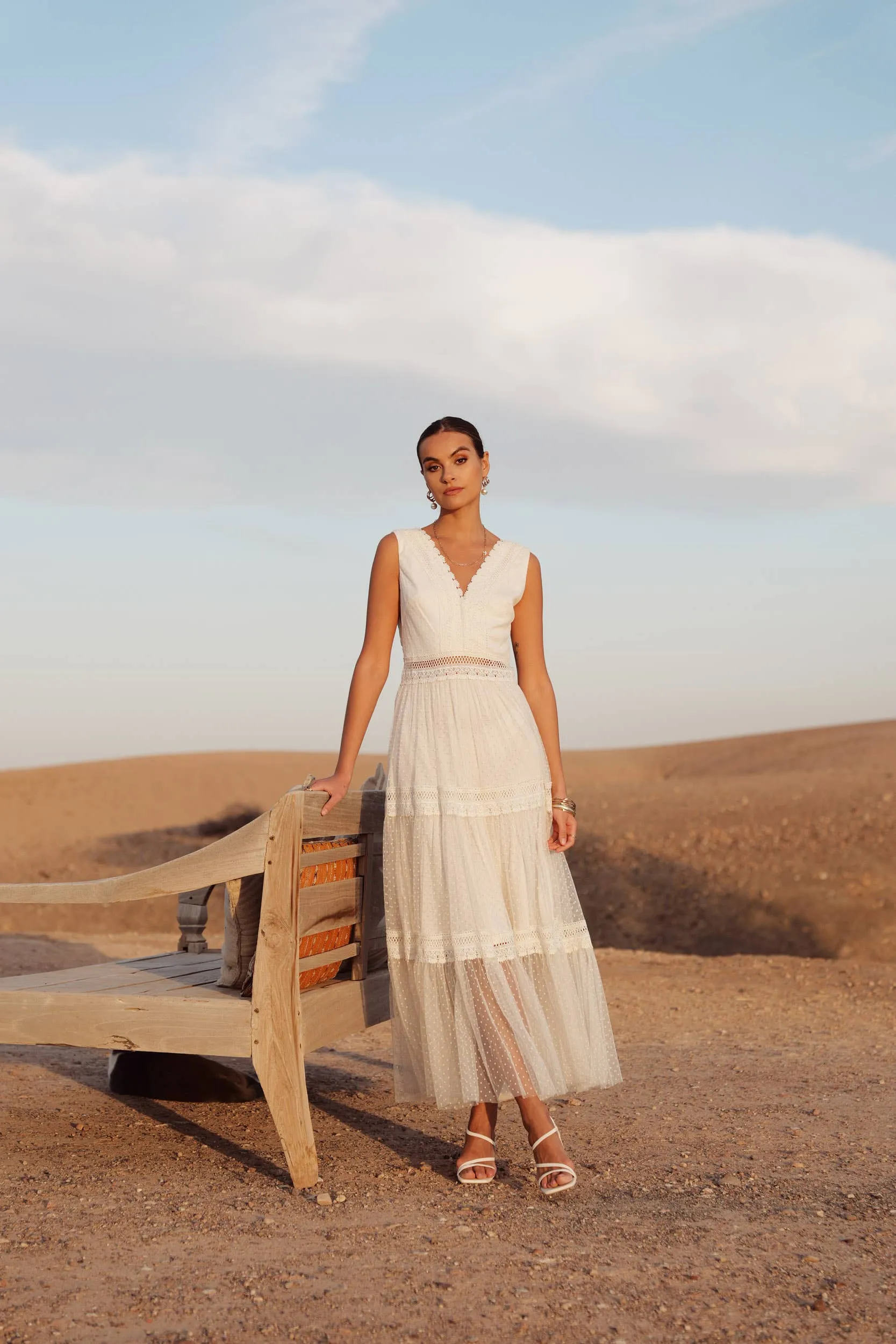 Nikky Long Dress in Plumetis Tulle