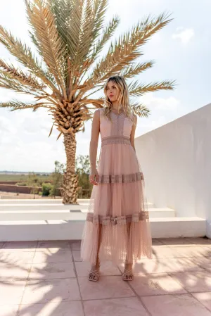 Nikky Long Dress in Plumetis Tulle
