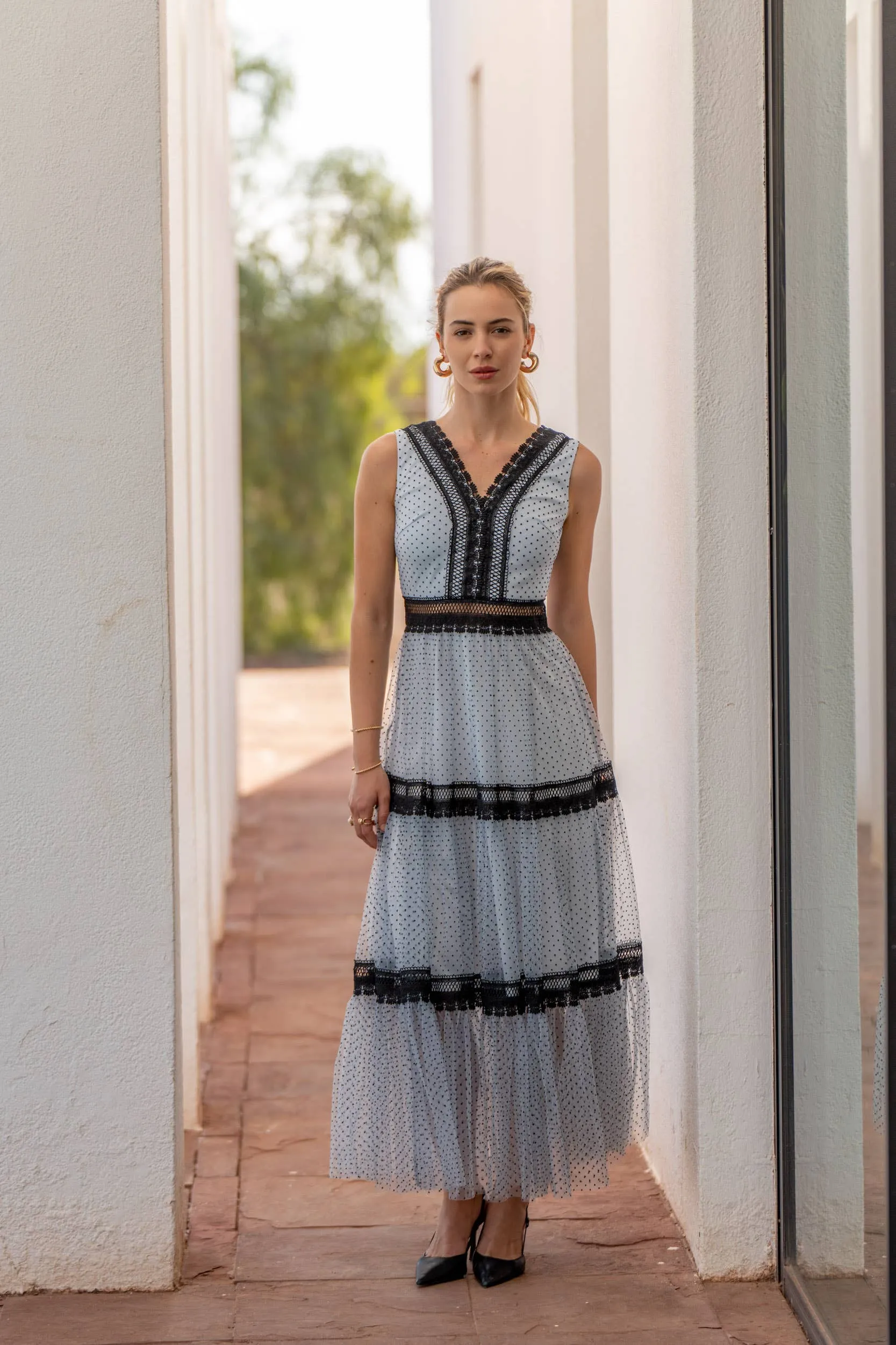 Nikky Long Dress in Plumetis Tulle